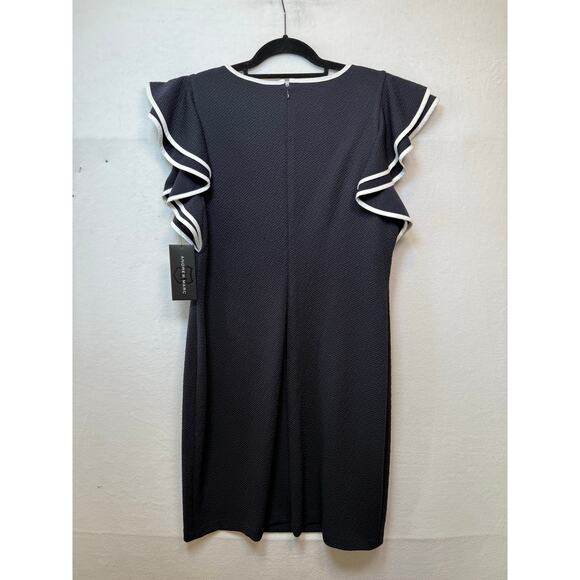 Andrew Marc Navy/Cream Flutter Sleeve Shift Dress, Size 16 NEW! - Picture 2 of 4